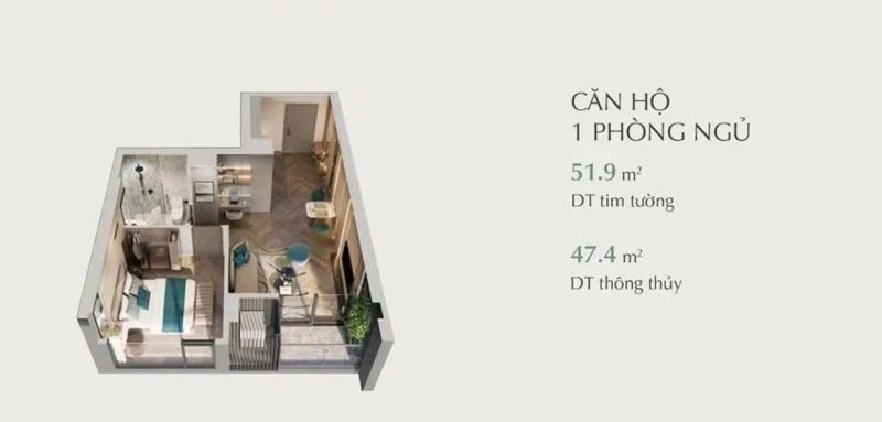 Layout căn hộ 1 phòng ngủ