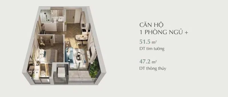 Layout căn hộ 1 phòng ngủ+