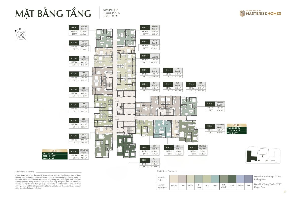 Mặt bằng căn hộ 2 PN+1 Lumiere Prime Hills