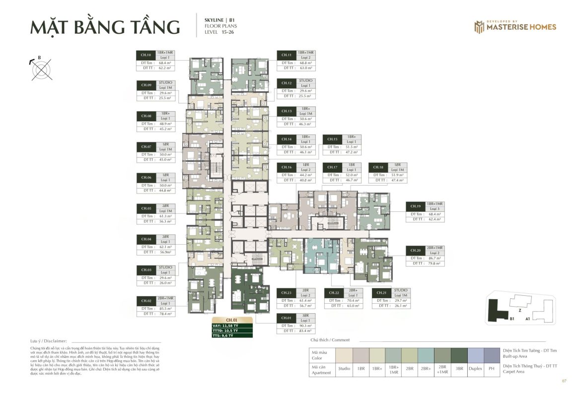 Mặt bằng căn hộ 3 PN (CH.01)